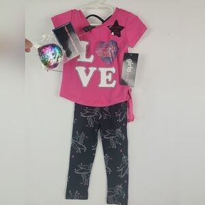 NEW Girl's 2 Pc Set Pink Unicorn T-Shirt/Black Leggings Sz 2T NWT MSRP $46